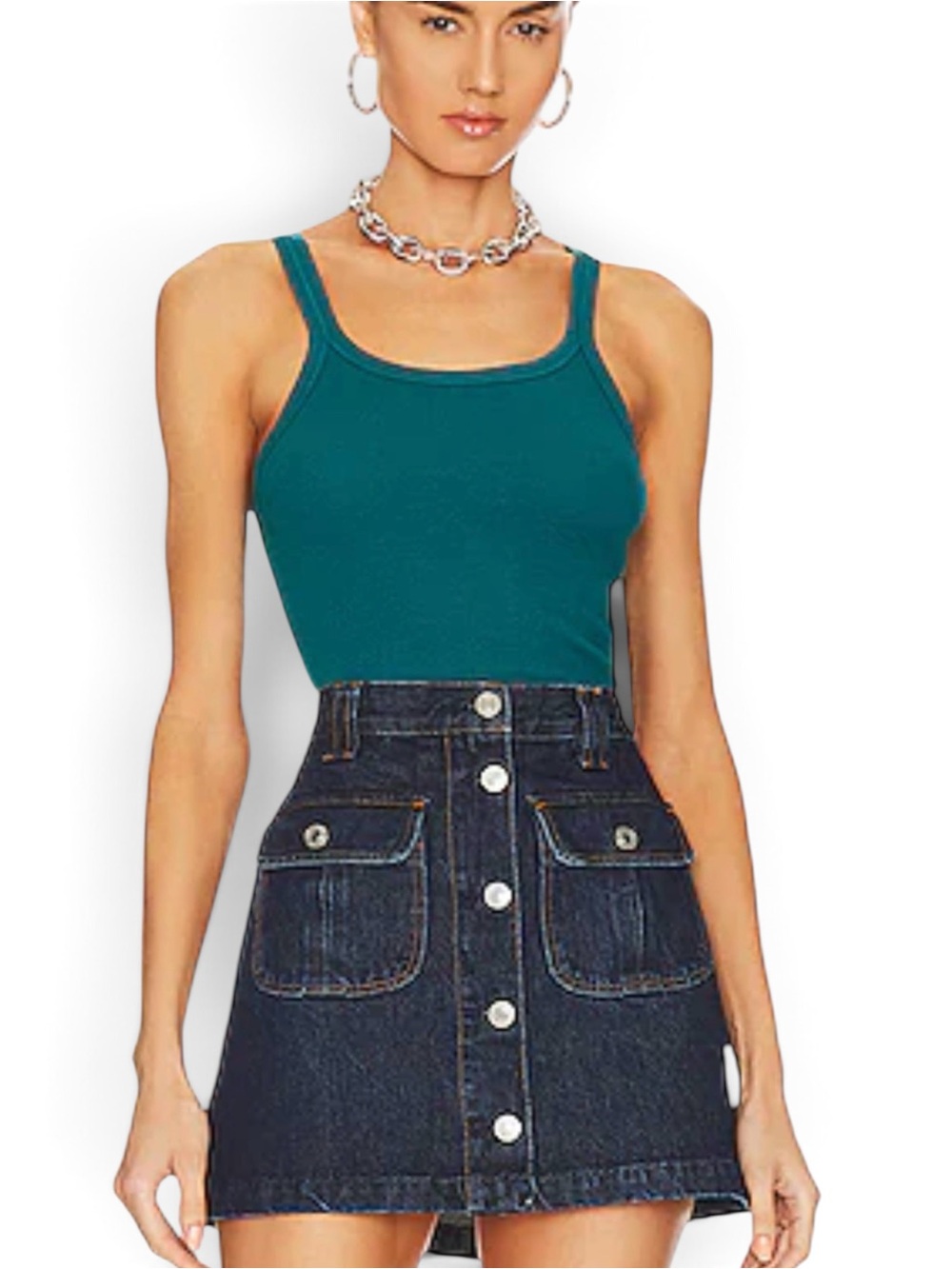 RE/DONE x Hanes Ribbed Tank Top Teal 100% Cotton Made in USA Size Large